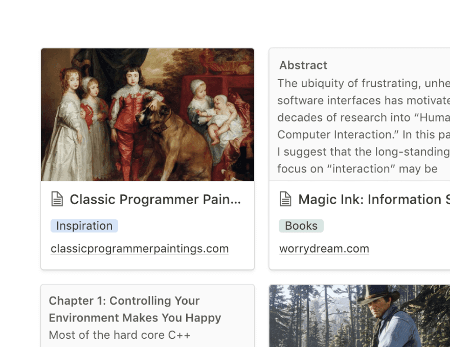 Captura de tela de várias entradas em uma base de dados do Notion