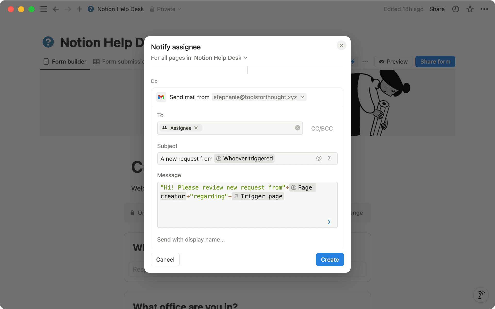 Selecione "Enviar e-mail para" na lista de ações.