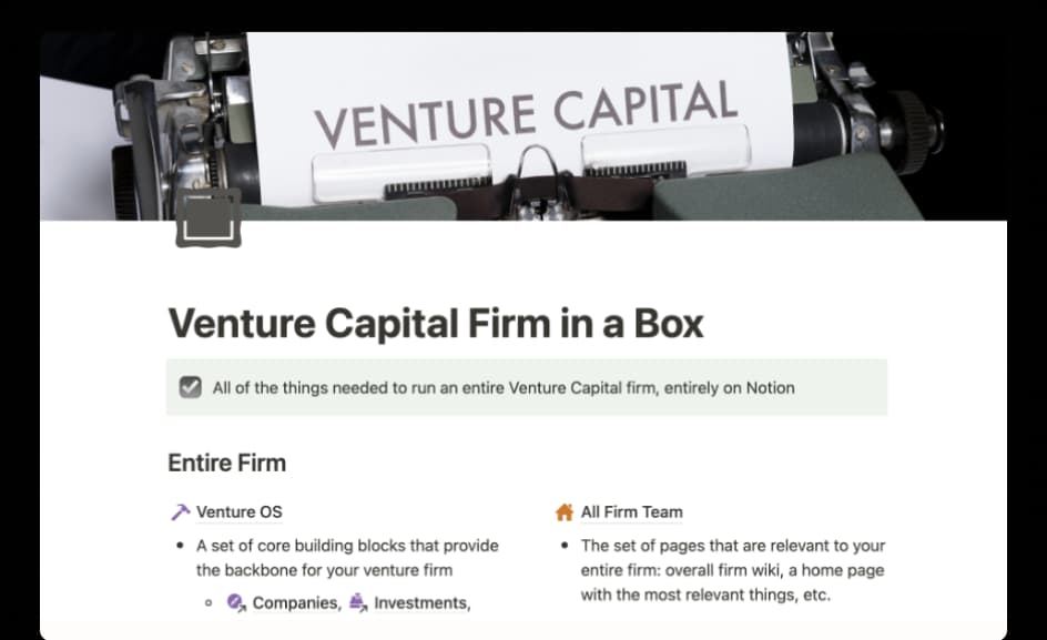 Venture capital firm in a box