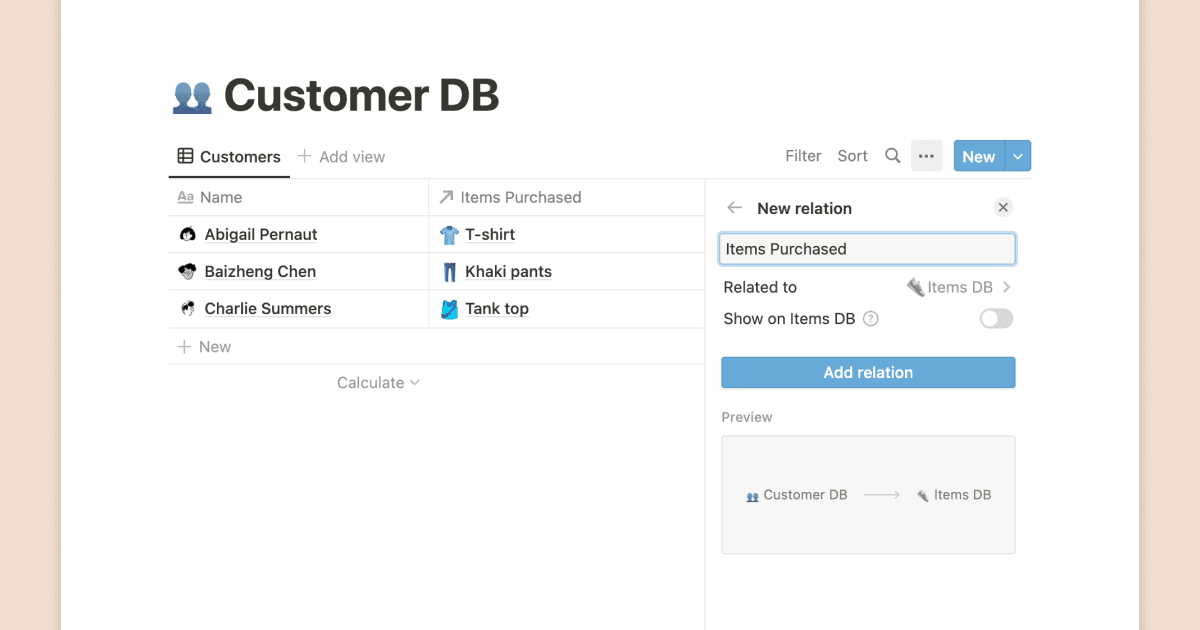 Simplification des propriétés « relations »