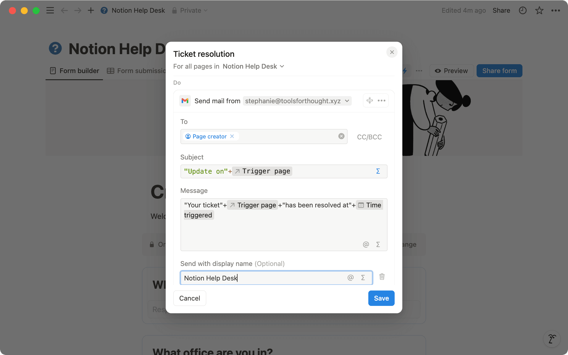 Use fórmulas para personalize as seções "assunto" e "mensagem" de notificações