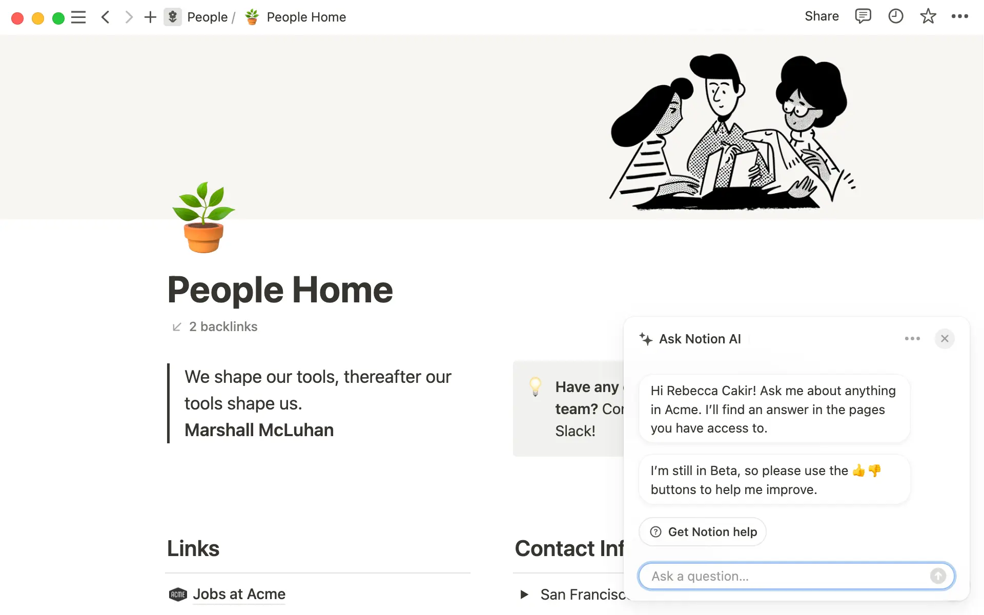 Clique no brilho no canto inferior direito para abrir o Notion Responde.O recurso também está disponível no menu de pesquisa.