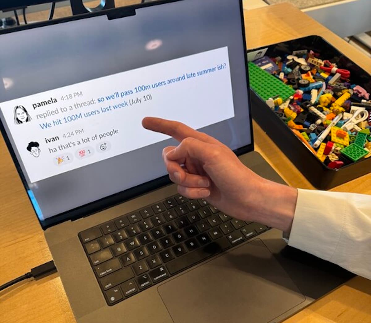 Image of Ivan's screen showing milestone of 100M users