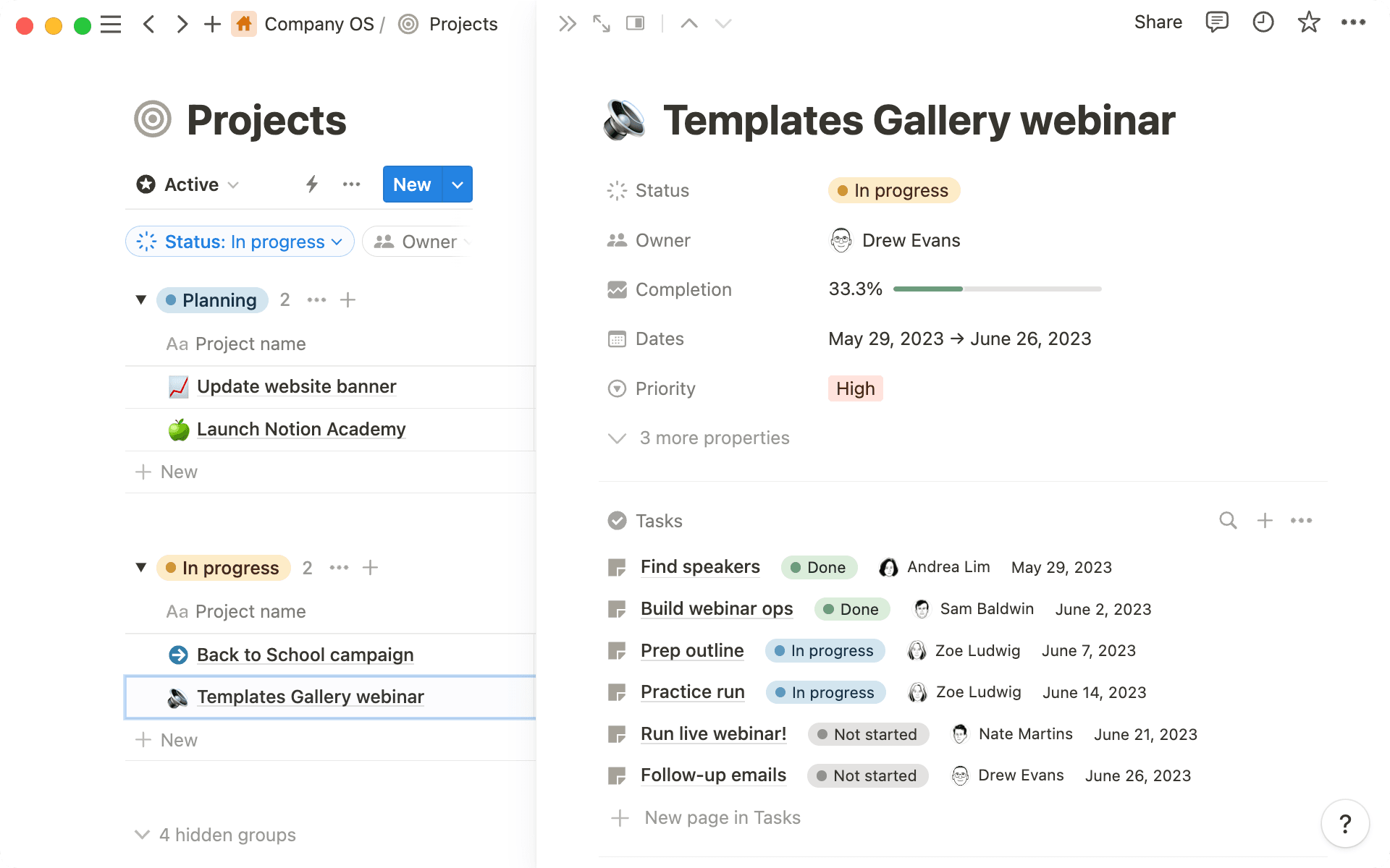 Todas as tarefas se conectam a projetos maiores para que tudo seja facilmente rastreado.