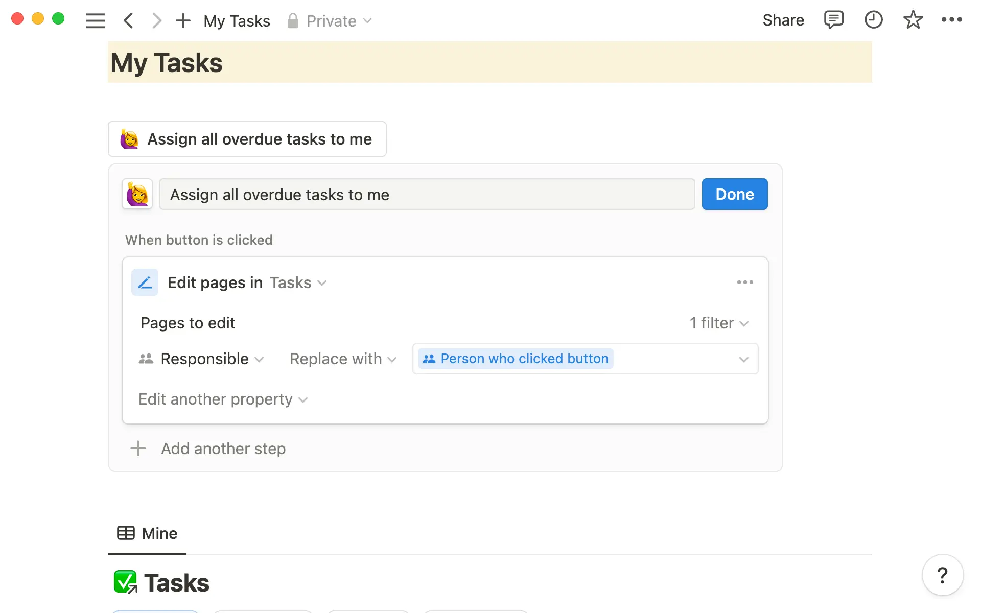 Vous pouvez configurer un bouton pour modifier certaines pages d’une base de données, uniquement si elles remplissent certains critères.