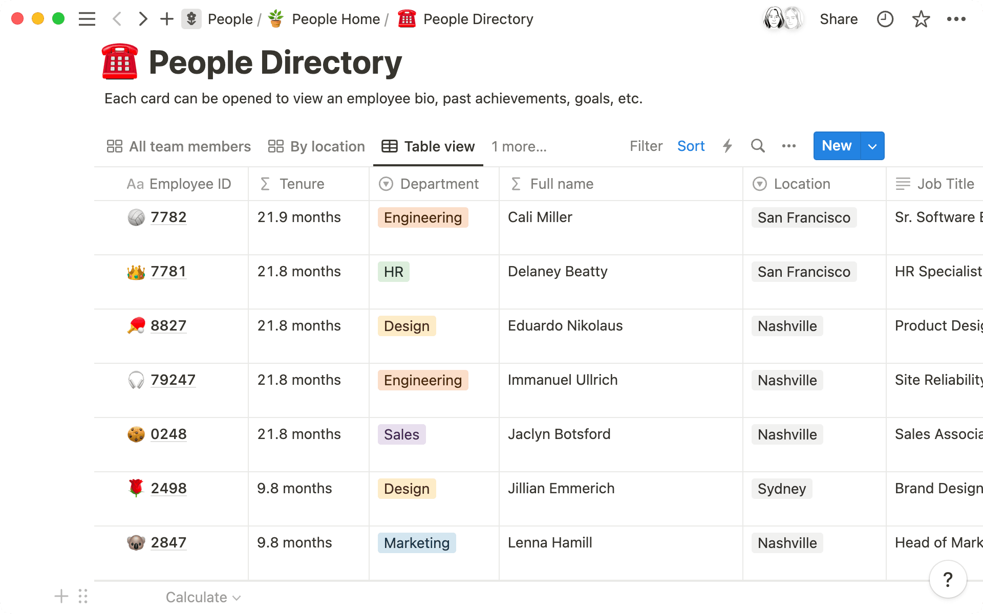 Use fórmulas para calcular os nomes dos funcionários e o seu tempo de casa.